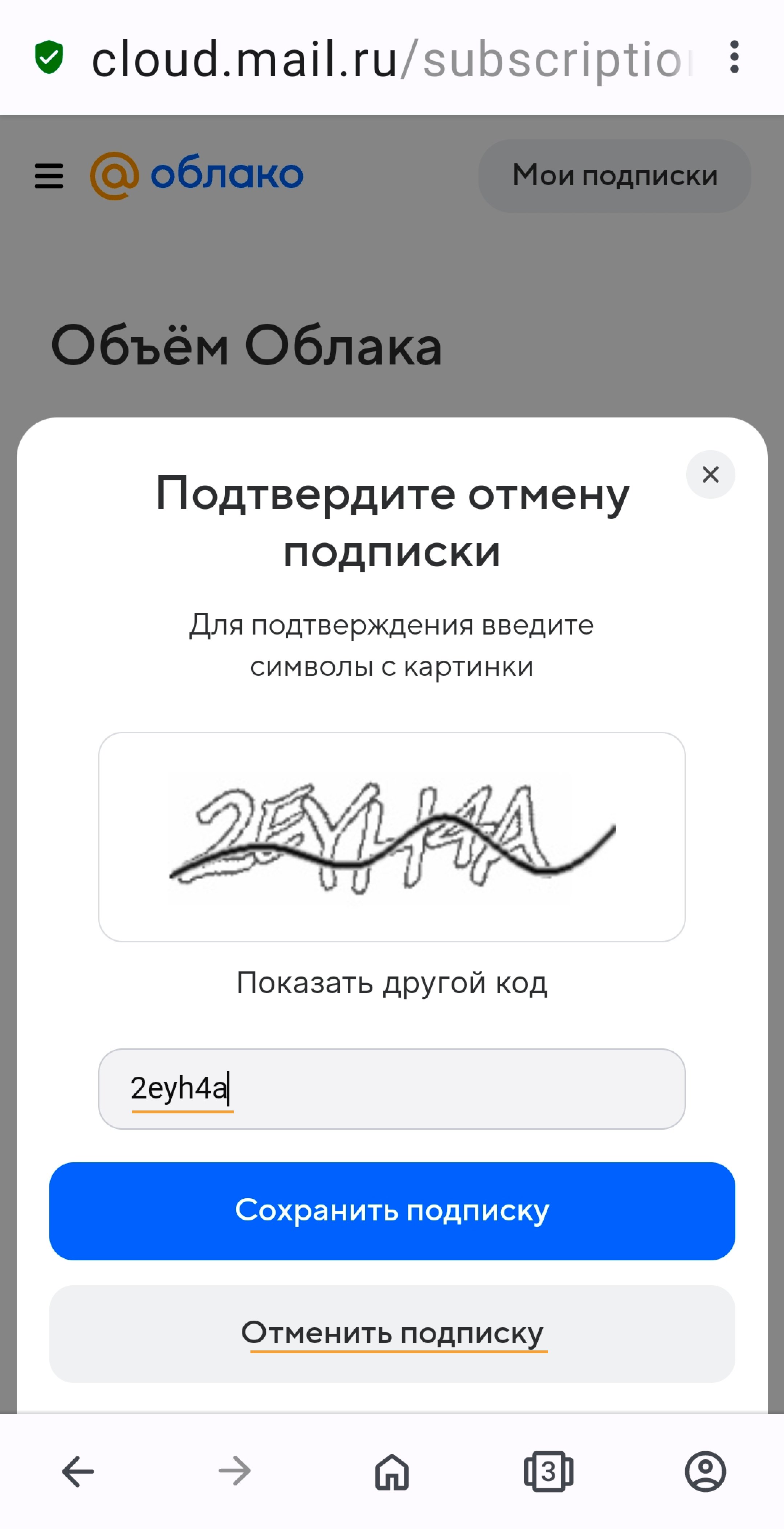 Пример экрана с капчей